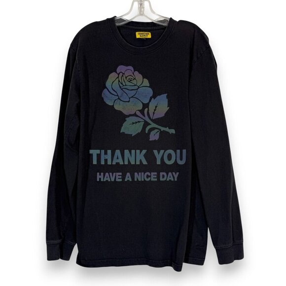 Chinatown Market Shirt Black Long Sleeve Thank You Have a Nice Day Rose Large - Picture 1 of 7